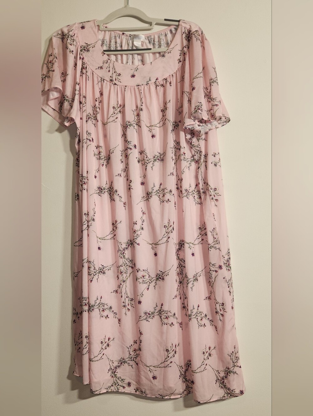 XL Adonna Pink Floral Short-Ruffle Sleeve Nightgown